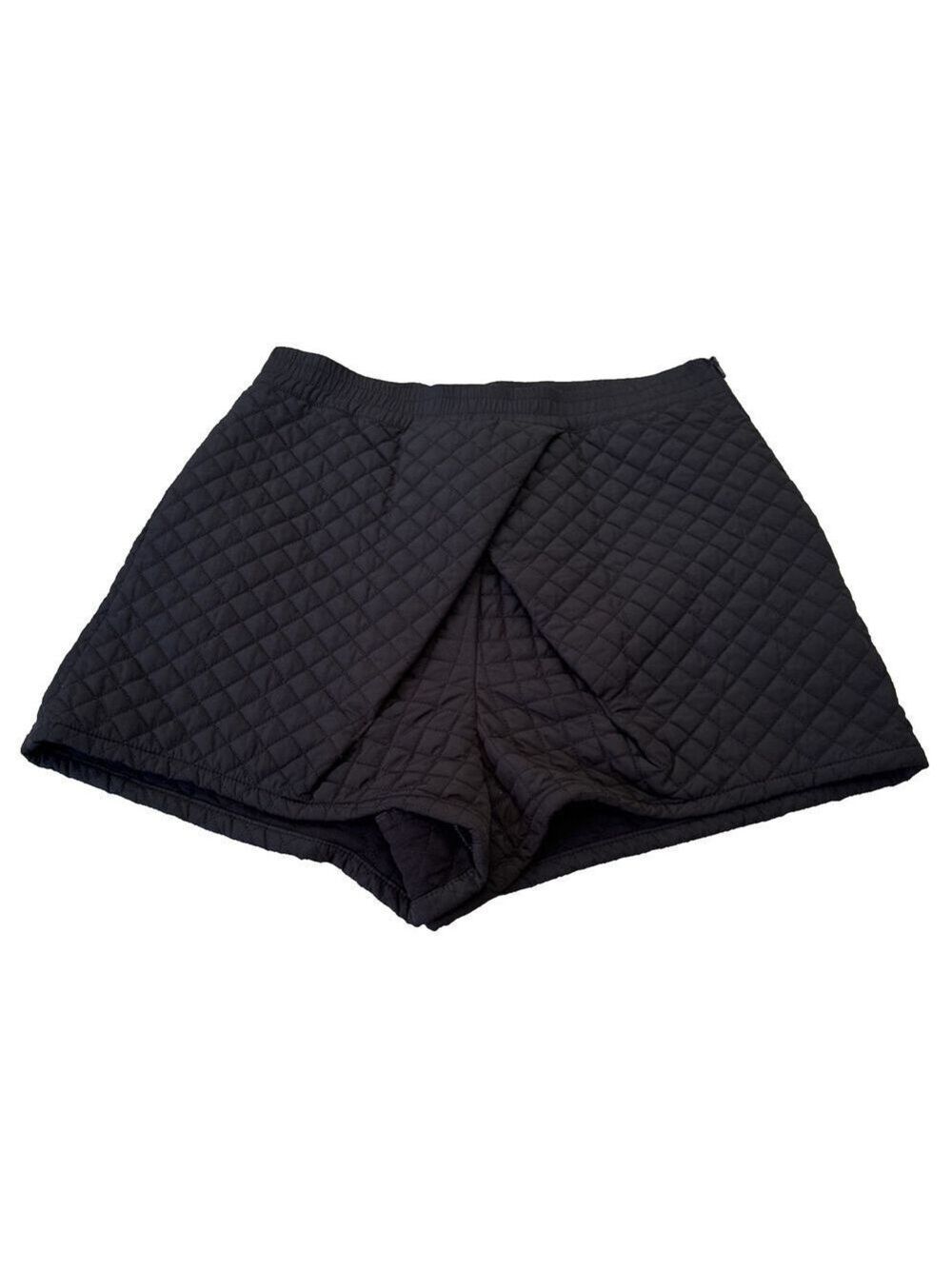 ZARA Women's Sz S Mini Shorts Quilted Black Crossover Pleat Detail High Waist